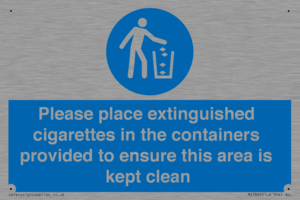 Please place extinguished cigarettes in the containers provided to ensure this area is kept clean